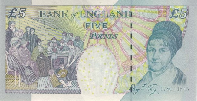 Фунт стерлингов Соединенного королевства. Купюра номиналом в 5 GBP, реверс.